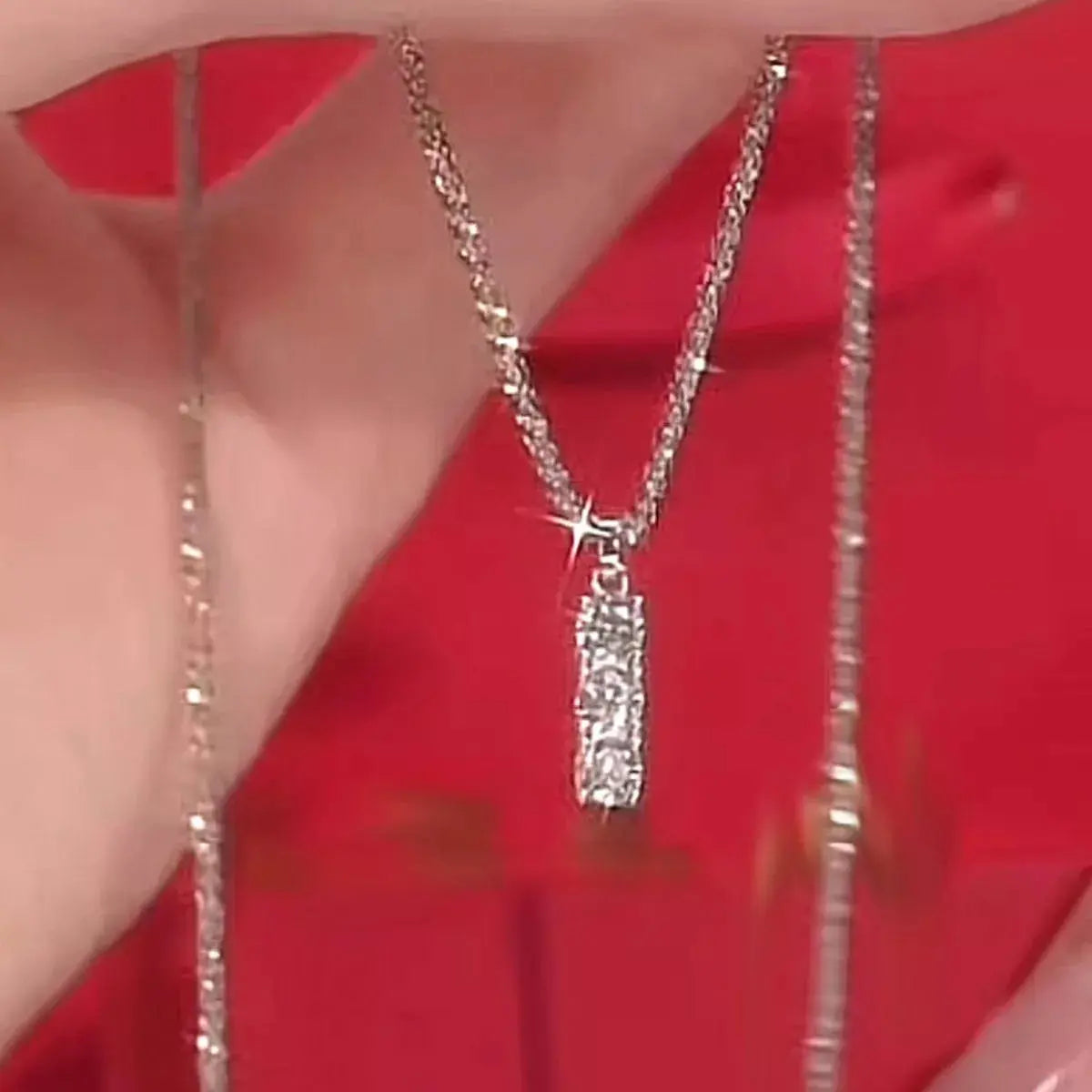 0.9ct Three-Stone Moissanite Vertical Bar Pendant Necklace in Sterling Silver Vicsxox.com