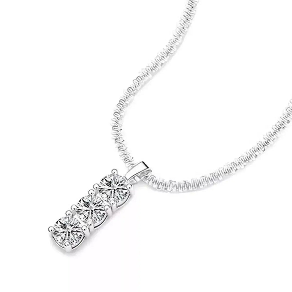 0.9ct Three-Stone Moissanite Vertical Bar Pendant Necklace in Sterling Silver Vicsxox.com