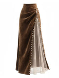 Pearl trim slit maxi skirt, front view