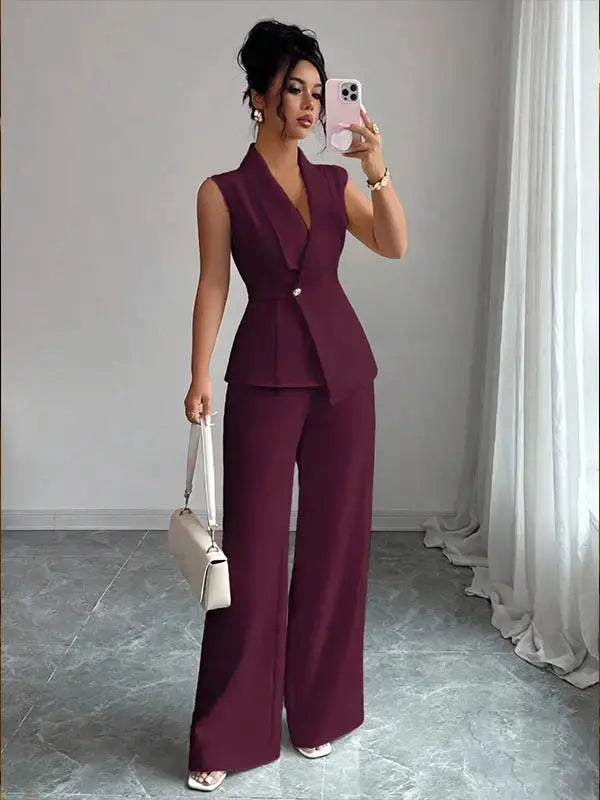 Women's Sleeveless Blazer & Straight-Leg Pants Set – 10 Colors, S–2XL Vicsxox