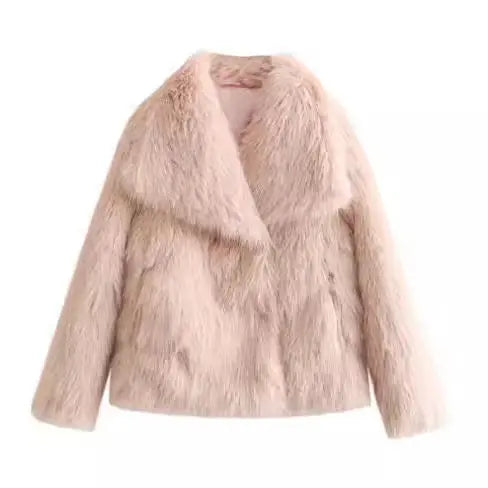 Women's Fluffy Faux Fur Coat | Oversized Lapel Jacket Vicsxox