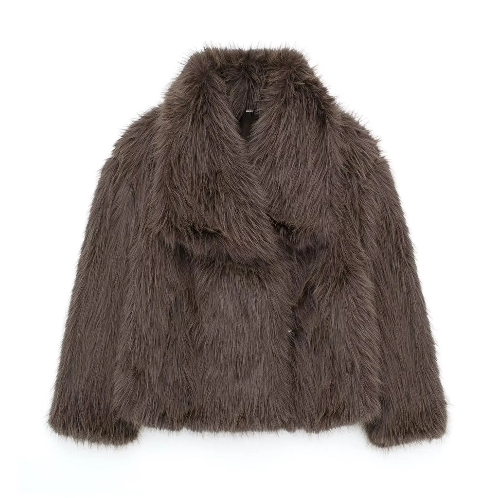 Women's Fluffy Faux Fur Coat | Oversized Lapel Jacket Vicsxox