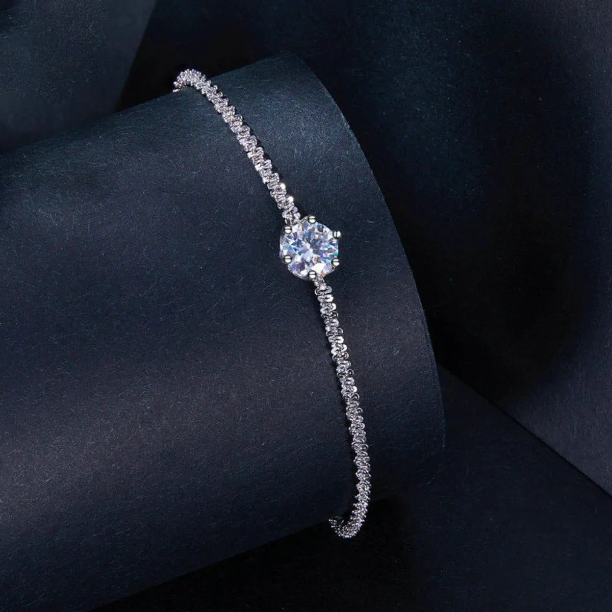 Woman wearing silver zircon bracelet