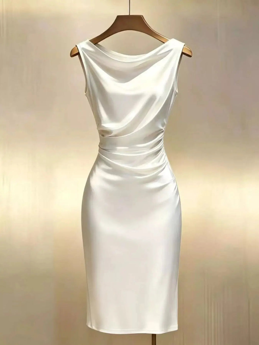 Women's Satin Cowl Neck Ruched Sleeveless Dress | 3 Colors Vicsxox