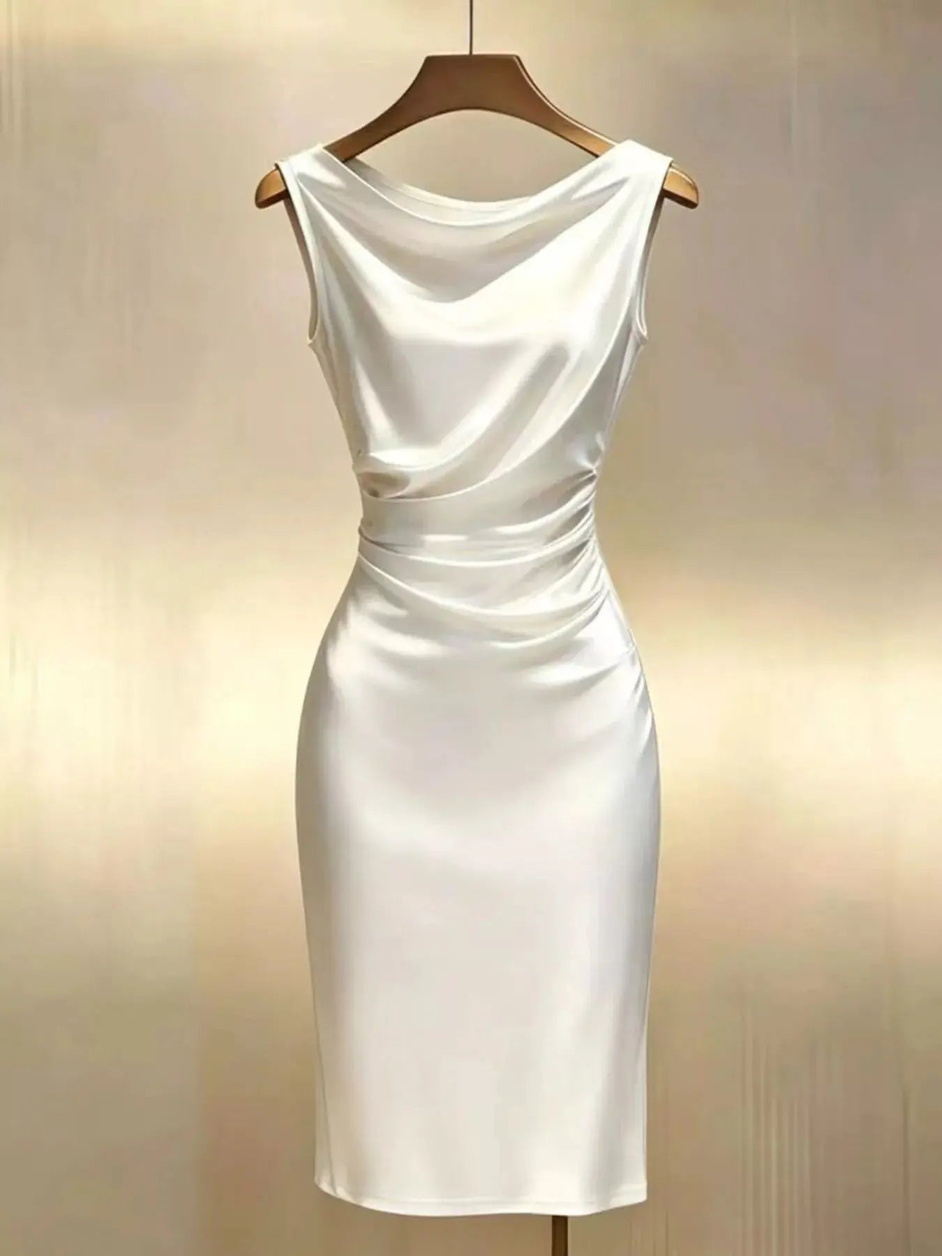 Women's Satin Cowl Neck Ruched Sleeveless Dress | 3 Colors Vicsxox
