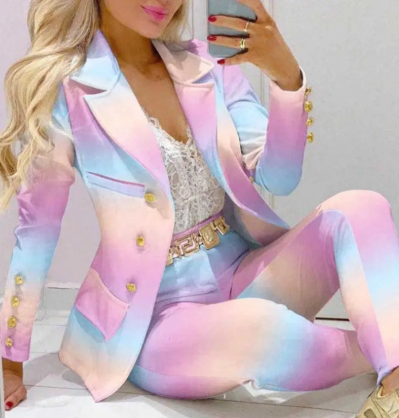Women's Printed Coat & Trousers Set – 19 Prints, Casual Fashion Suit, S–XXL Vicsxox