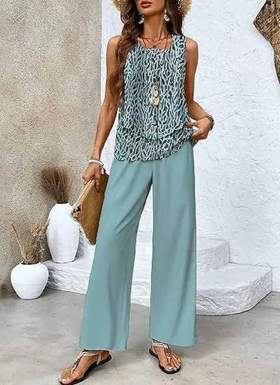 Women's 3D Print Vest & Pants Set – 12 Prints, Stretch Fabric, S–5XL Vicsxox