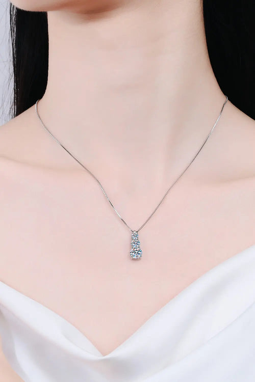 1.8ct Moissanite Three-Stone Drop Necklace in Sterling Silver