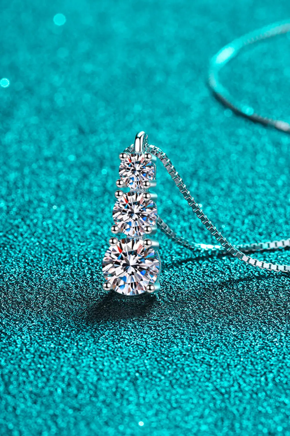 1.8ct Moissanite Three-Stone Drop Necklace in Sterling Silver