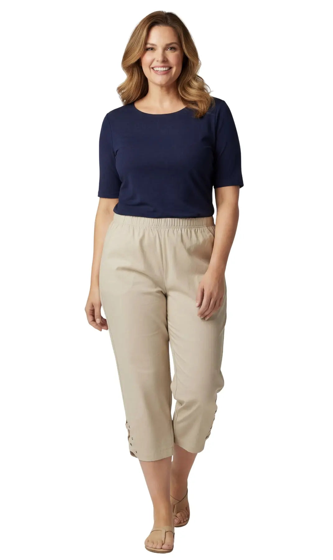 Women's Studded Hem Capri Pants – Lightweight, 5 Colors, M–2XL Vicsxox