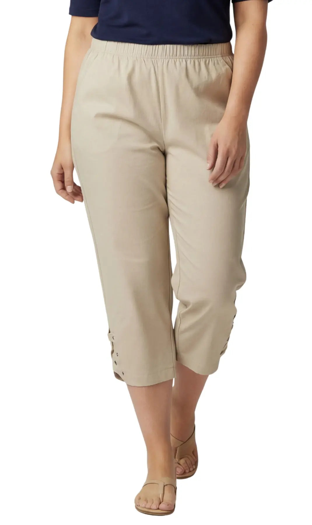 Women's Studded Hem Capri Pants – Lightweight, 5 Colors, M–2XL Vicsxox