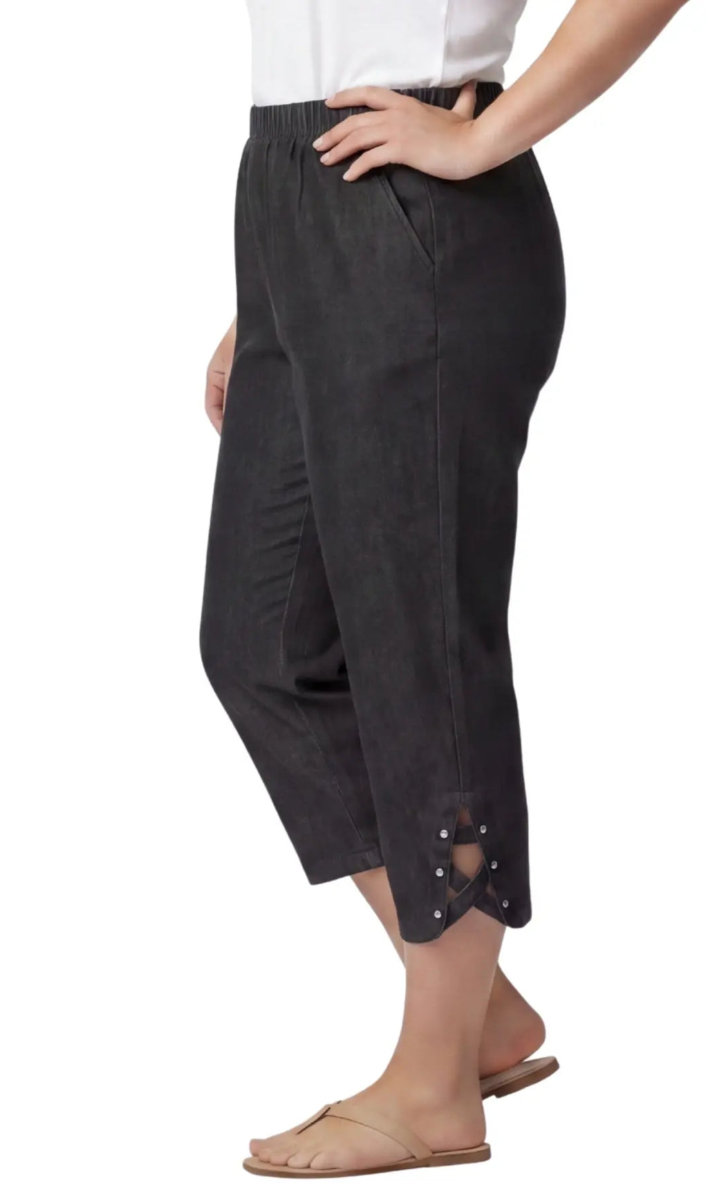 Women's Studded Hem Capri Pants – Lightweight, 5 Colors, M–2XL Vicsxox