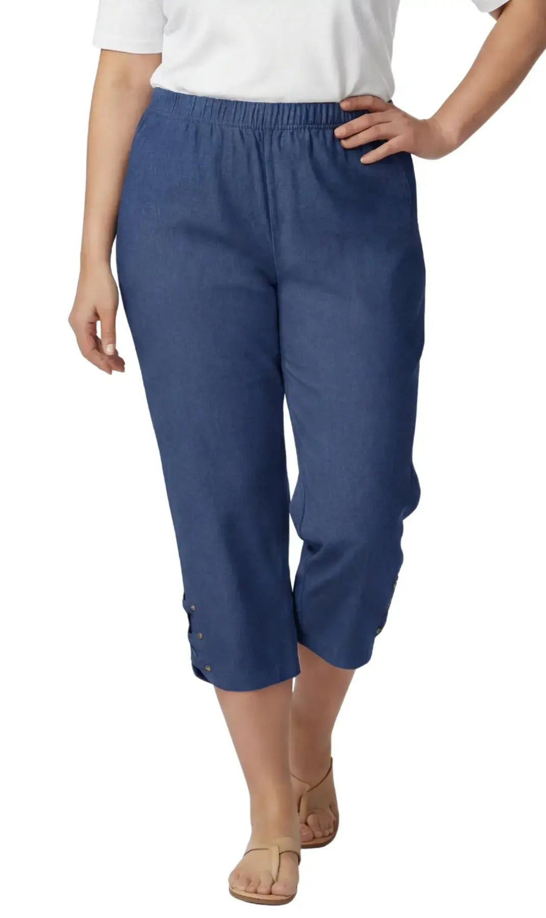 Women's Studded Hem Capri Pants – Lightweight, 5 Colors, M–2XL Vicsxox
