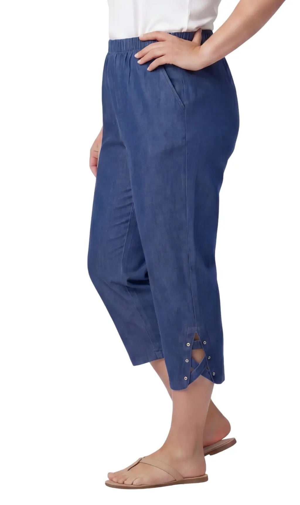 Women's Studded Hem Capri Pants – Lightweight, 5 Colors, M–2XL Vicsxox