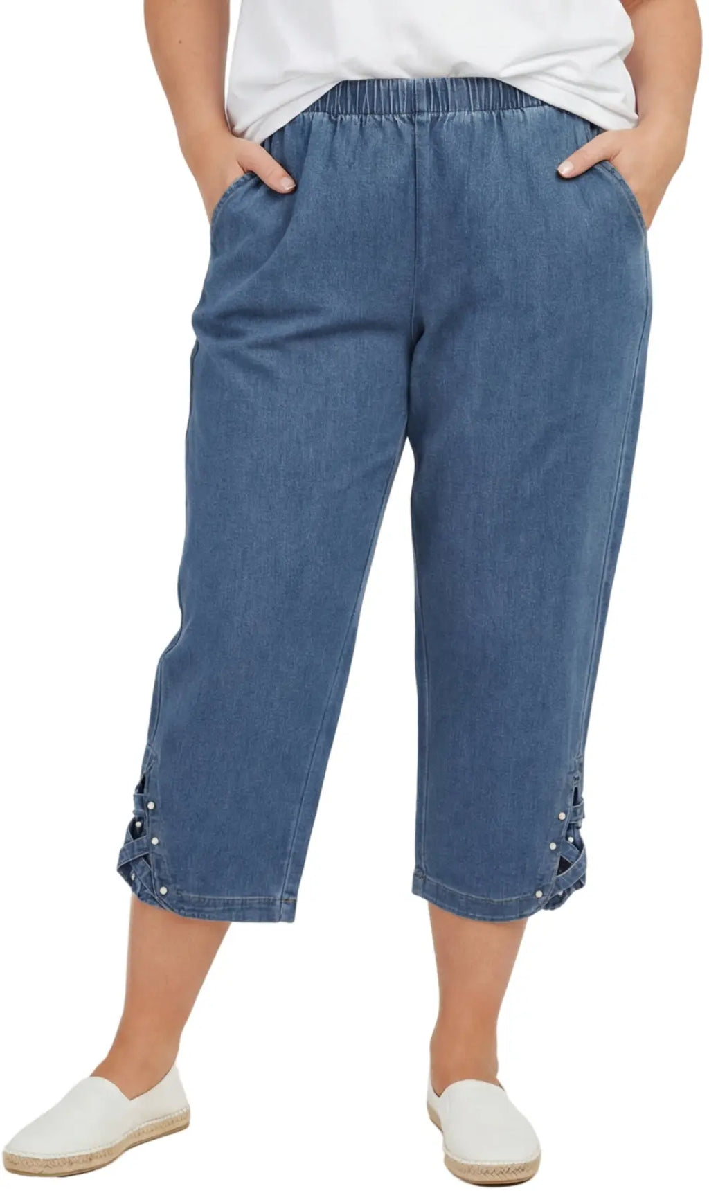 Women's Studded Hem Capri Pants – Lightweight, 5 Colors, M–2XL Vicsxox