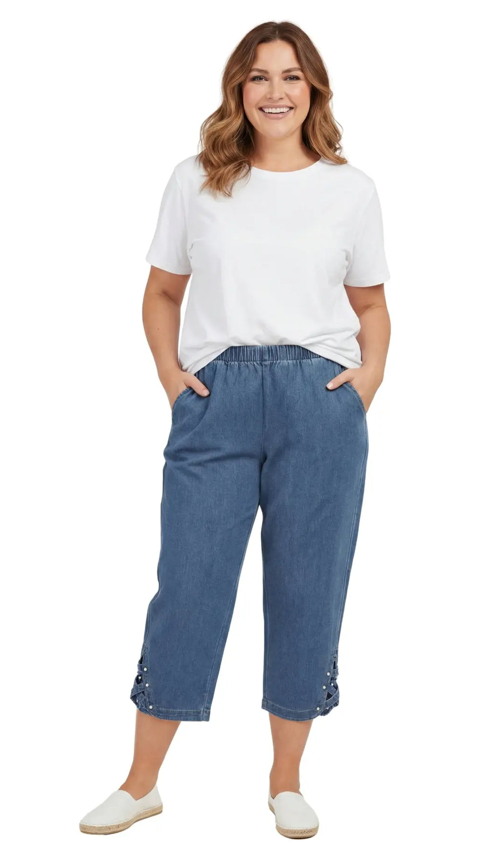 Women's Studded Hem Capri Pants – Lightweight, 5 Colors, M–2XL Vicsxox