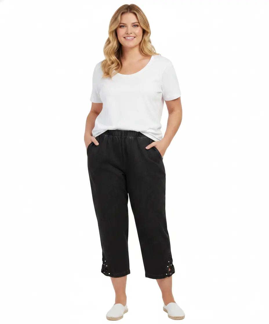 Women's Studded Hem Capri Pants – Lightweight, 5 Colors, M–2XL Vicsxox