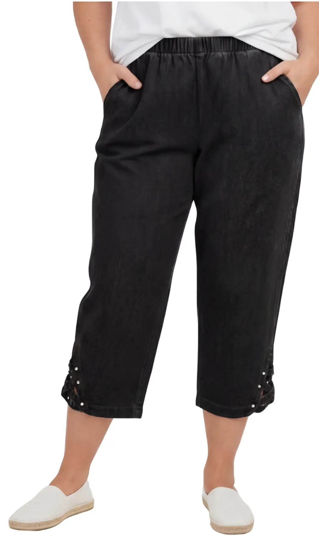 Women's Studded Hem Capri Pants – Lightweight, 5 Colors, M–2XL Vicsxox