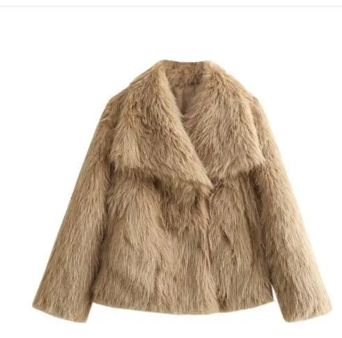 Women's Fluffy Faux Fur Coat | Oversized Lapel Jacket Vicsxox