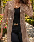 Women's Shimmering Mesh Long Open-Front Cardigan