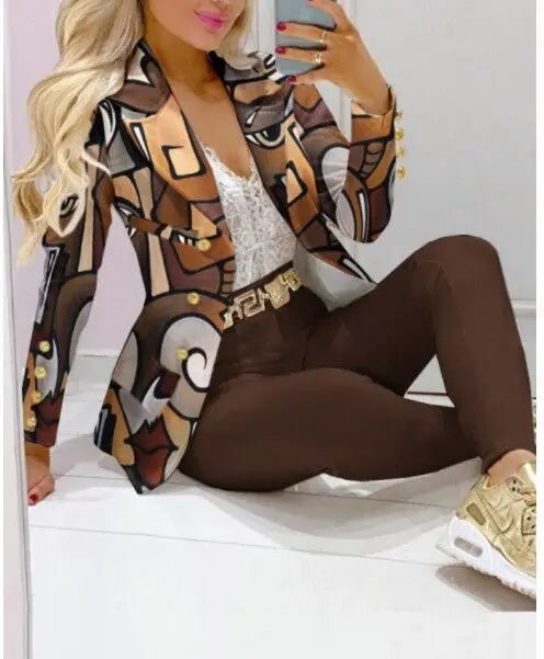 Women's Printed Coat & Trousers Set – 19 Prints, Casual Fashion Suit, S–XXL Vicsxox