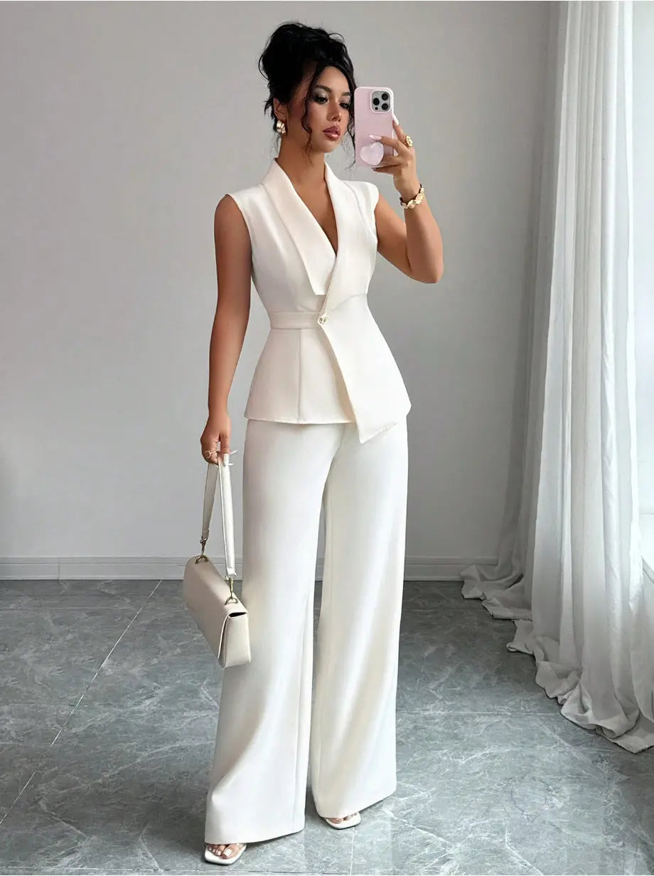 Women's Sleeveless Blazer & Straight-Leg Pants Set – 10 Colors, S–2XL Vicsxox