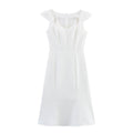 Women's White Ruched A-Line Midi Dress | Flutter Cap Sleeve Vicsxox