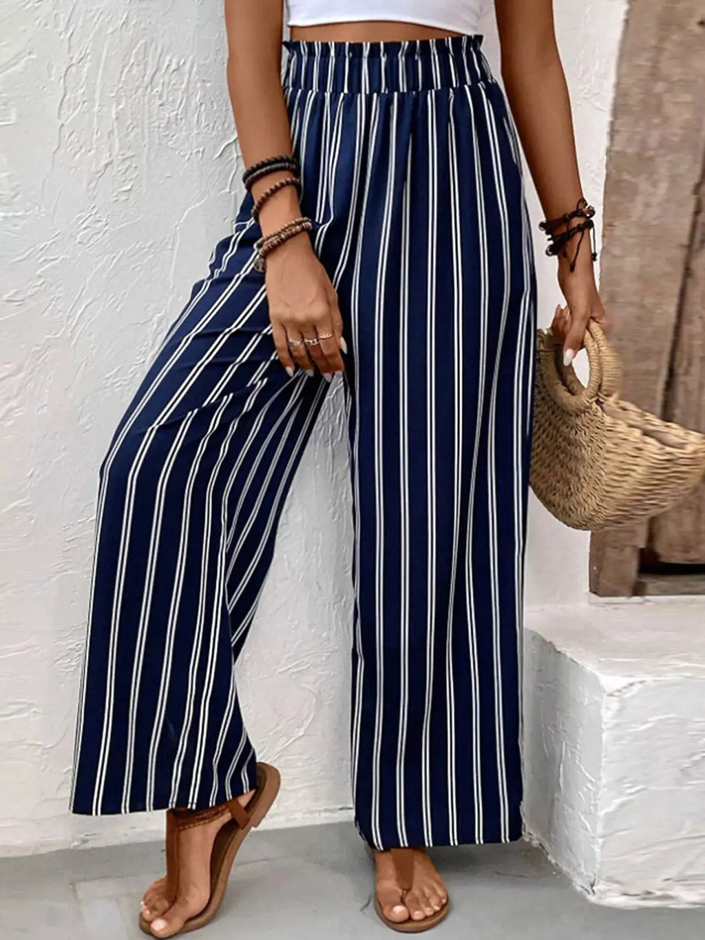 Striped wide-leg pants detail