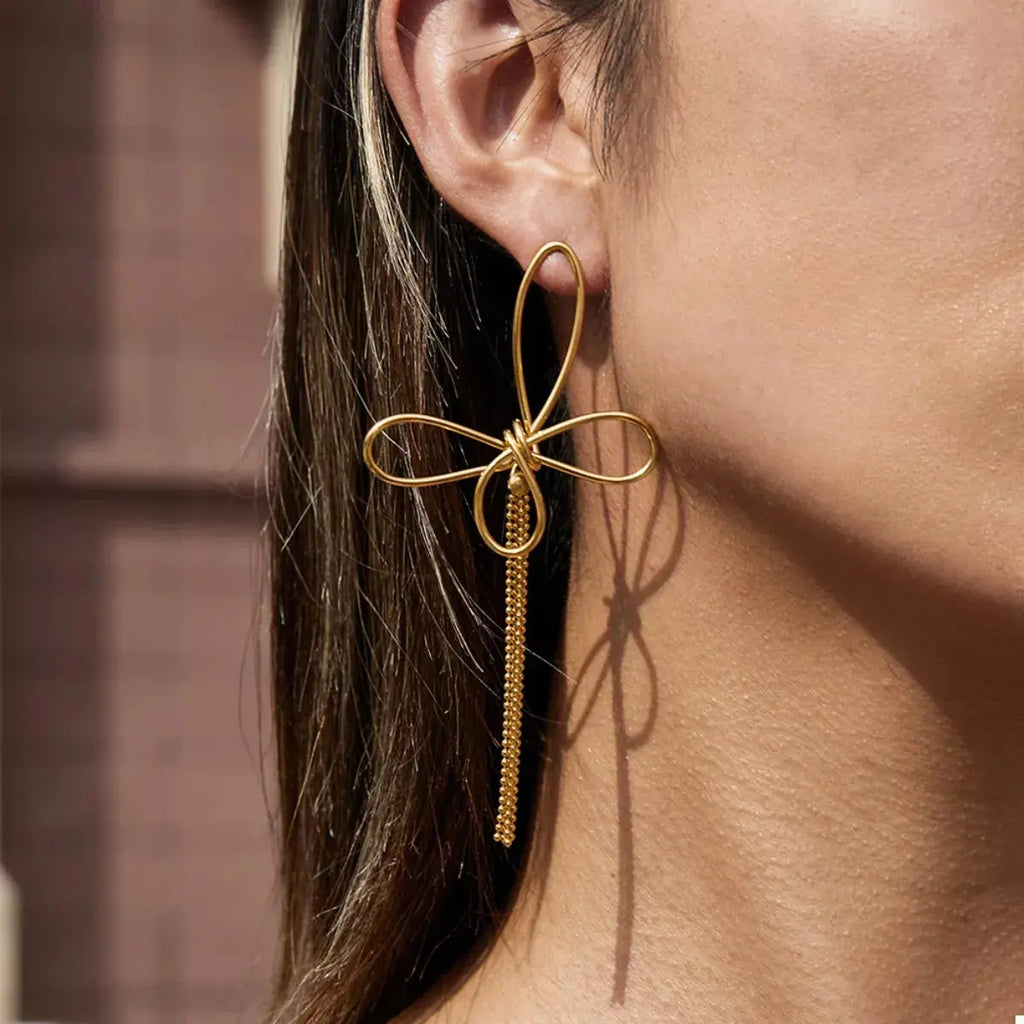 18K gold-plated tassel bow earrings from Vicsxox