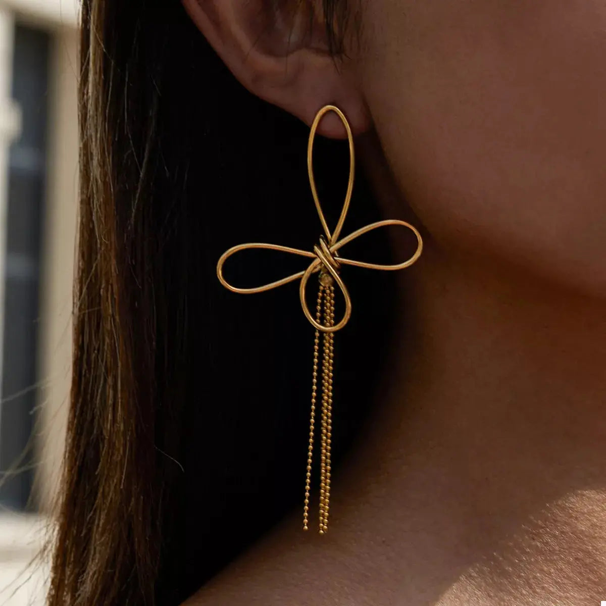 18K Gold-Plated Tassel Bow Earrings