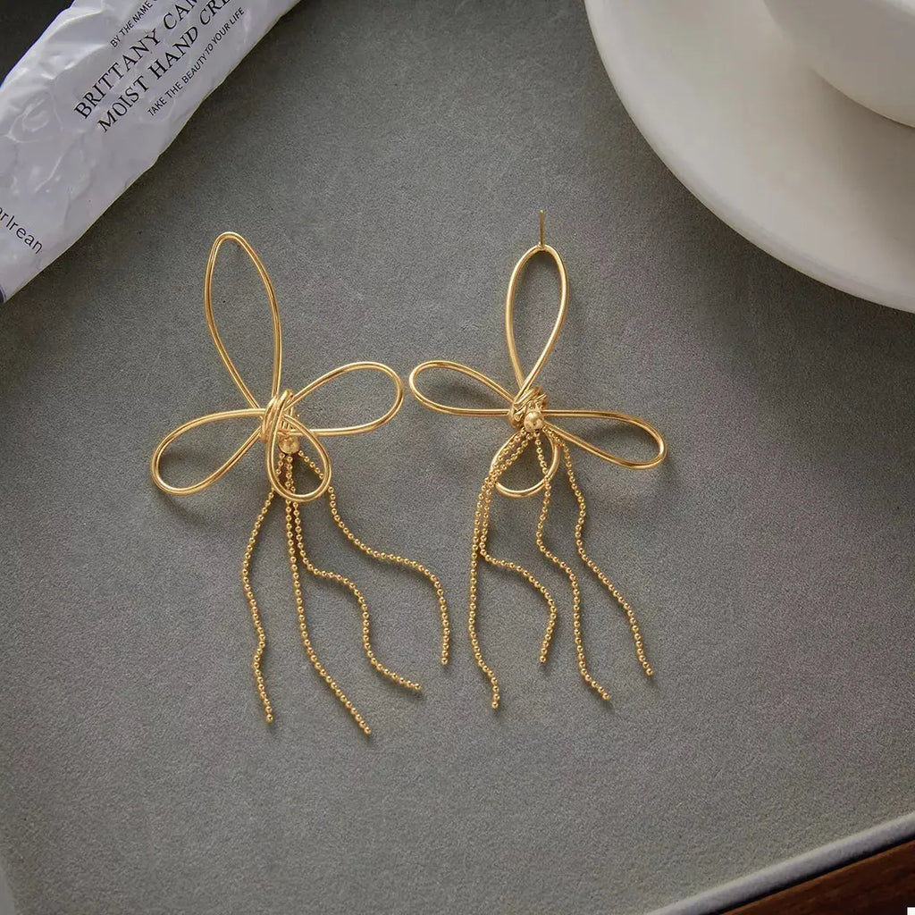 18K Gold-Plated Tassel Bow Earrings