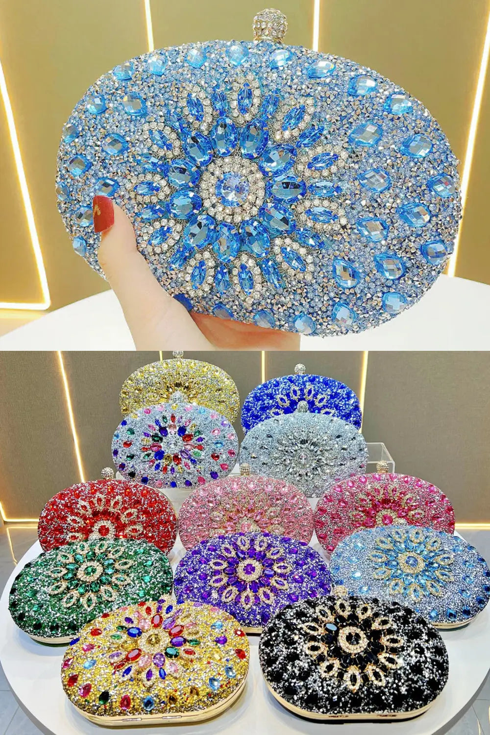 Women's Rhinestone Evening Clutch – Luxury Glitter Bag for Weddings & Parties, 10 Colors Vicsxox