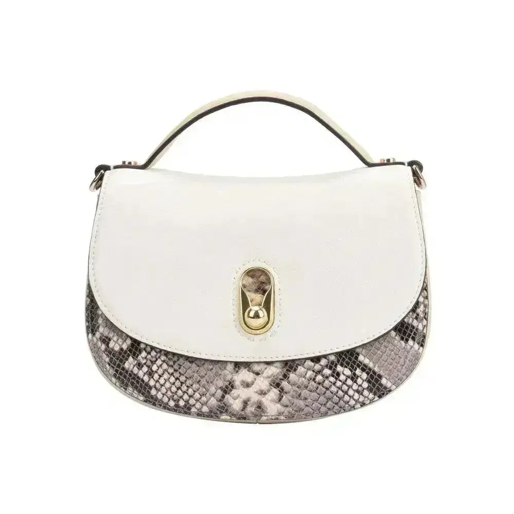 Python-Flap Leather Handbag – Off White, Crossbody Strap Vicsxox
