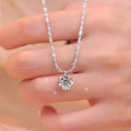 Close-up of moissanite stone on silver necklace Vicsxox.com