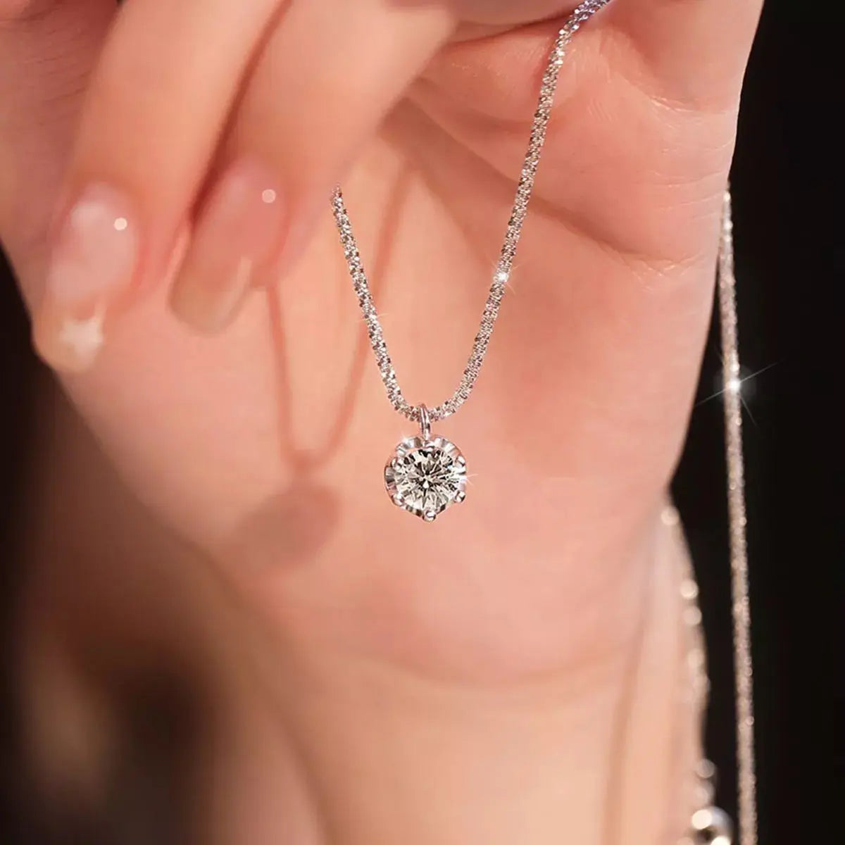 1ct Moissanite Flower Prong Solitaire Pendant Necklace in Sterling Silver Vicsxox.com