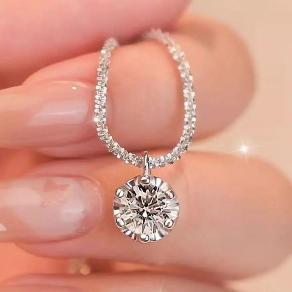1ct Moissanite Flower Prong Solitaire Pendant Necklace in Sterling Silver Vicsxox.com