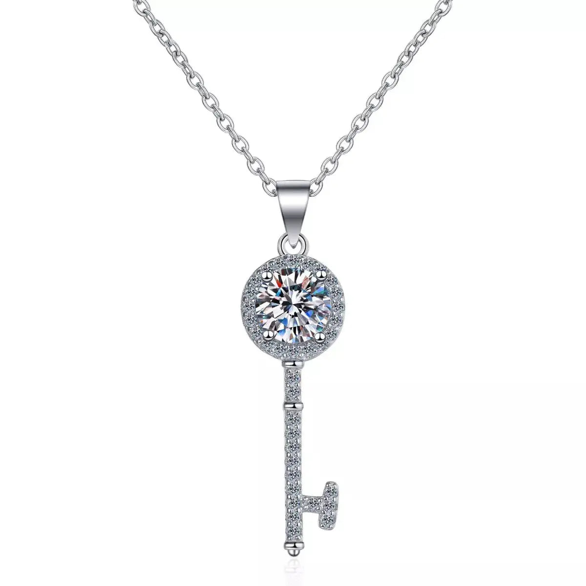 1ct Moissanite Pavé Key Pendant Necklace in Sterling Silver Vicsxox.com