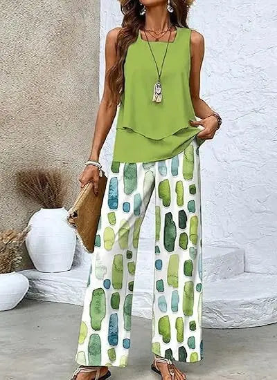 Women's 3D Print Vest & Pants Set – 12 Prints, Stretch Fabric, S–5XL Vicsxox