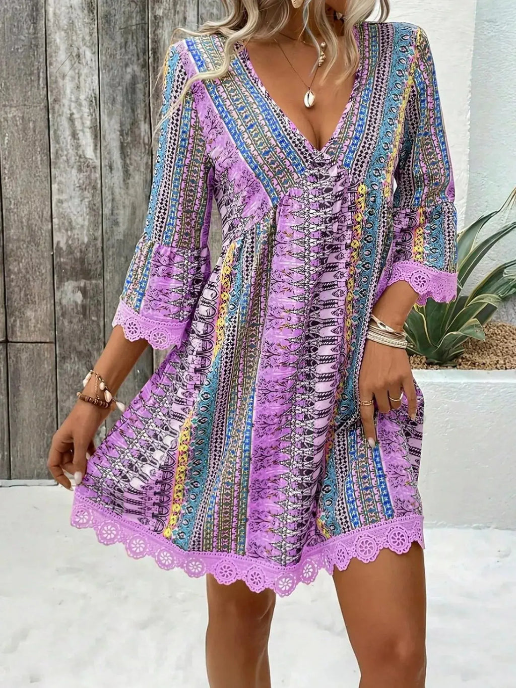 Printed V-Neck A-Line Dress Shopimist