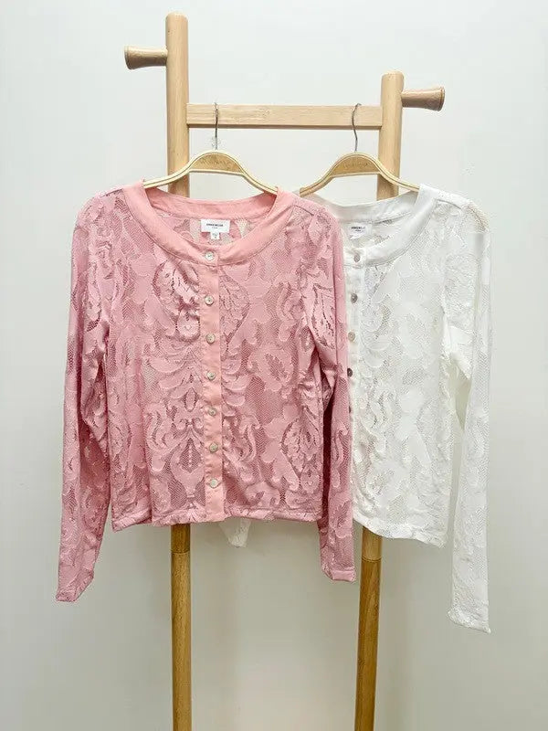 Floral Jacquard Lace Button-down Top Boutique 23