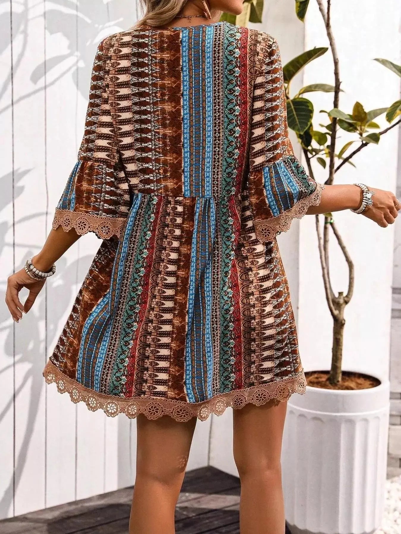 Printed V-Neck A-Line Dress Shopimist