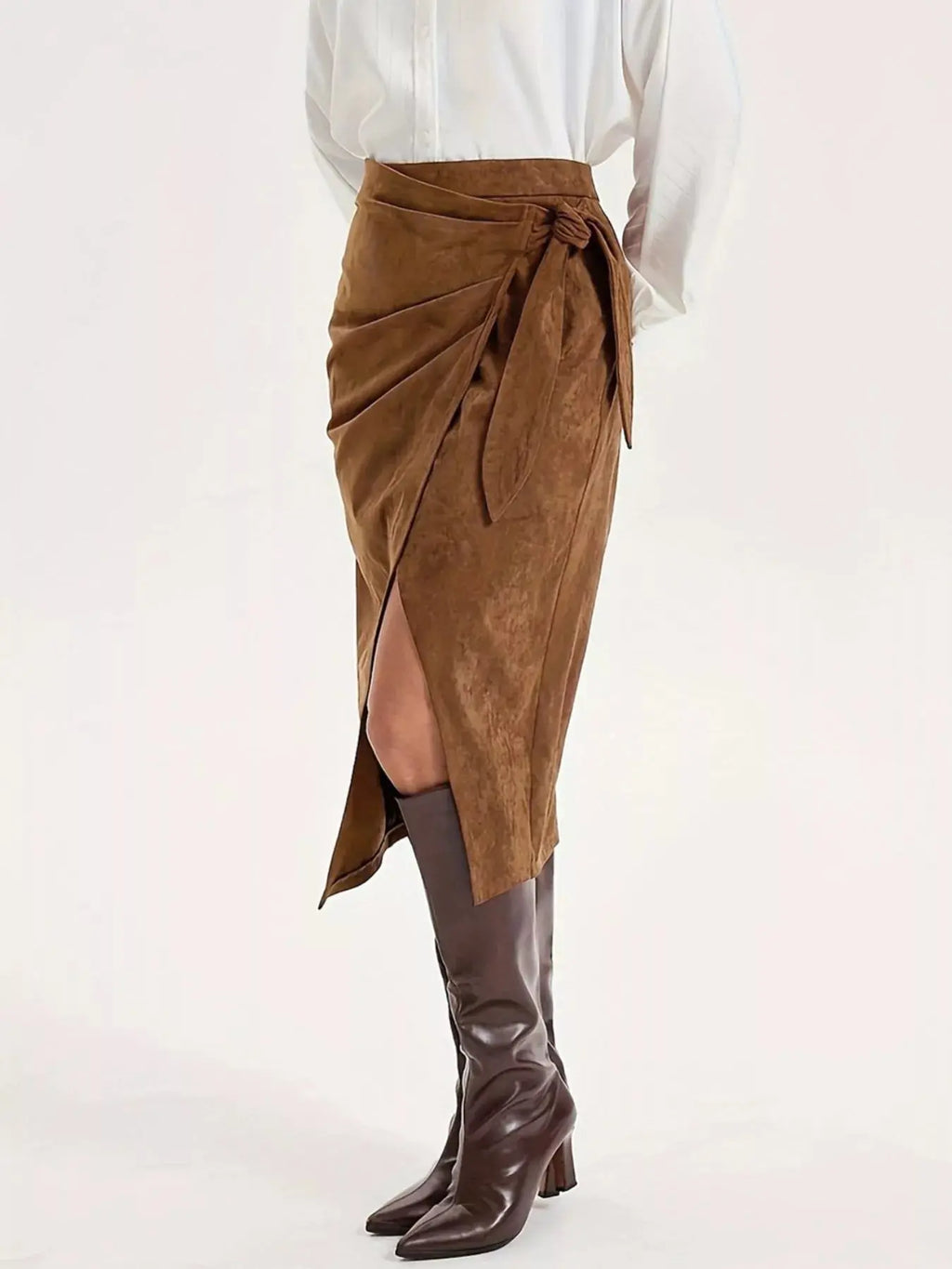 Wrap midi skirt, front view