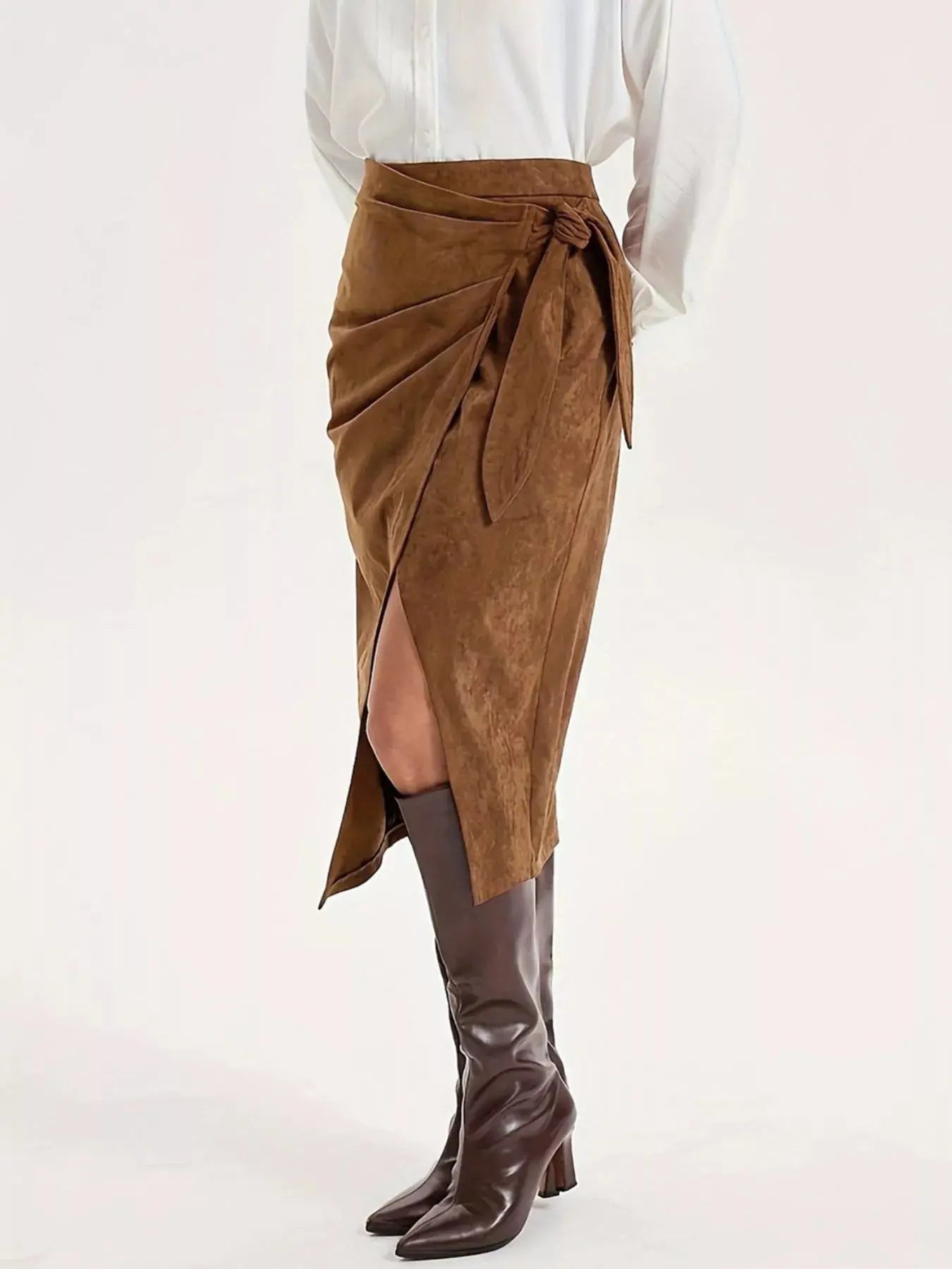 Wrap midi skirt, front view