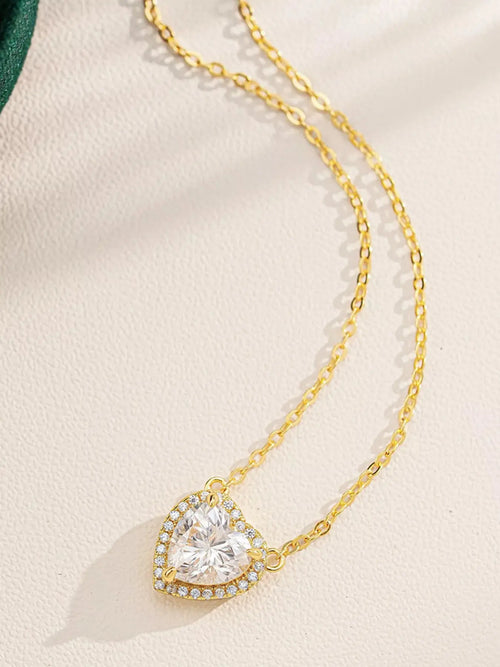 2 Carat 18K Gold-Plated Moissanite Heart Necklace Vicsxox.com