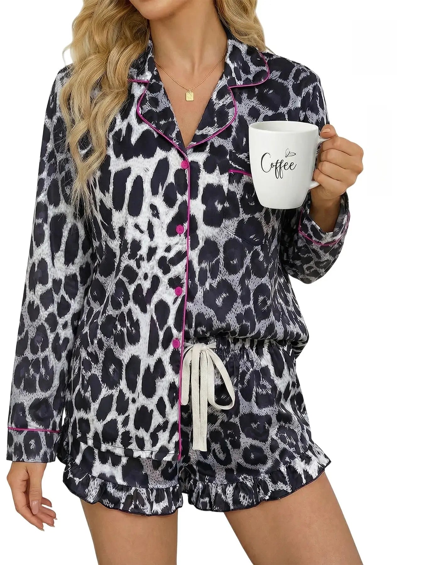 Women’s Milk Silk Leopard Print Pajama Set Vicsxox