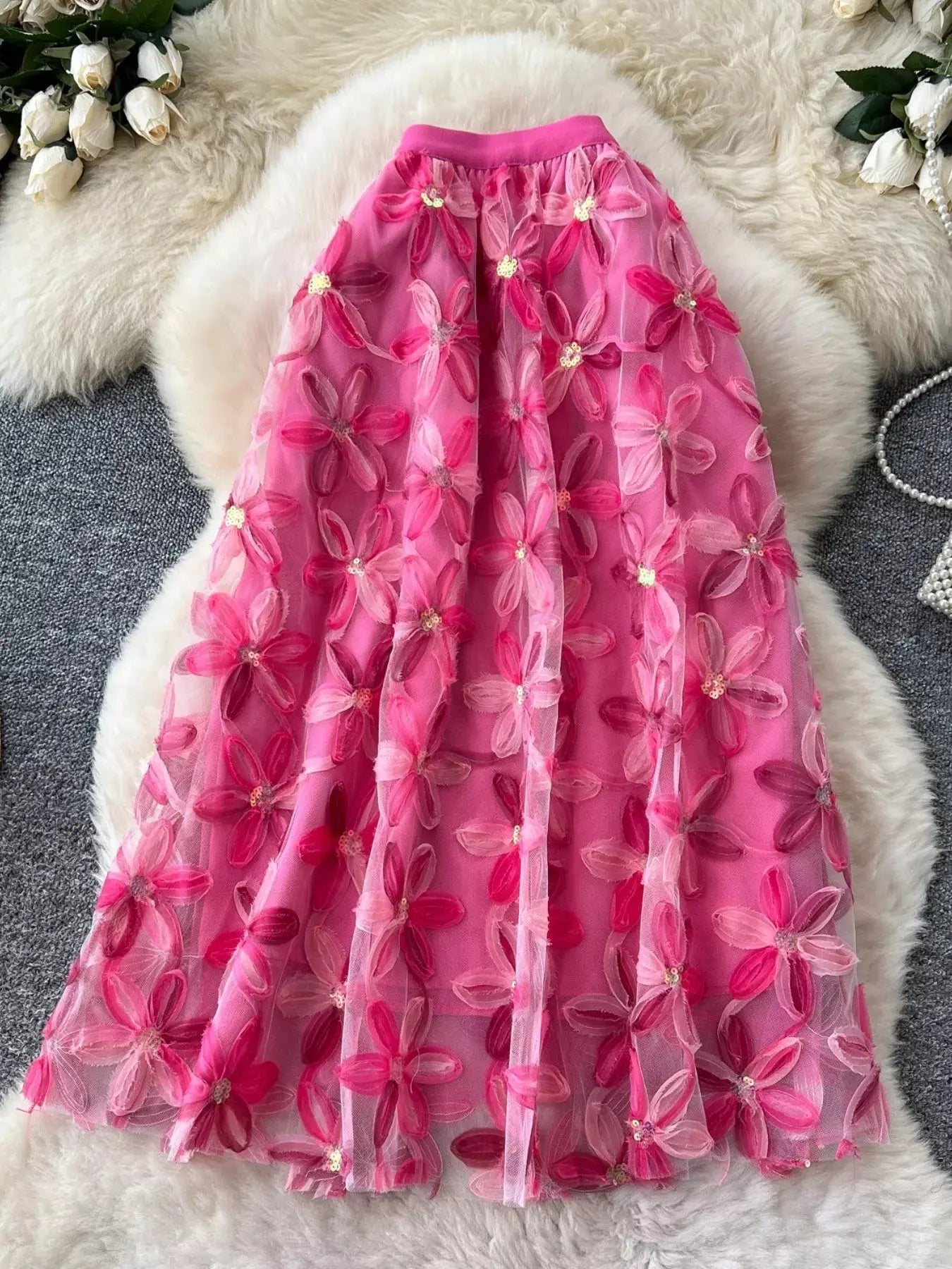 Floral mesh skirt, front view