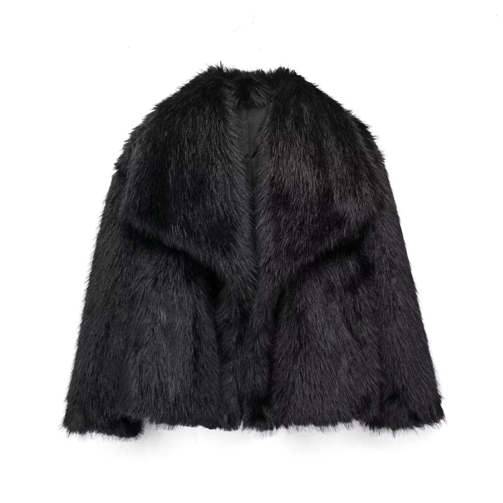Women's Fluffy Faux Fur Coat | Oversized Lapel Jacket Vicsxox