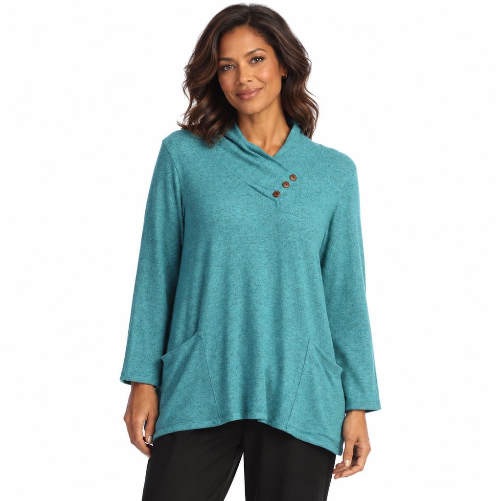 Jess and Jane Brushed Hacci Pleat Neck Tunic Top