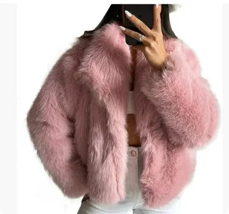 Women's Fluffy Faux Fur Coat | Oversized Lapel Jacket Vicsxox