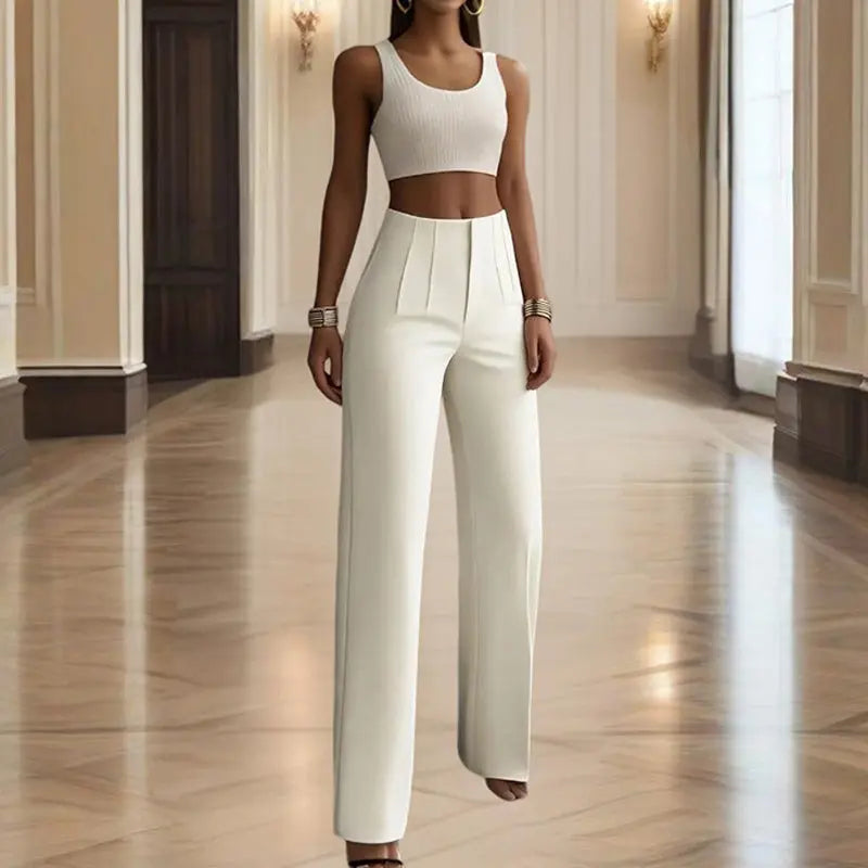 Women's High-Waisted Straight Leg Pants – Stretch, 18 Colors, XS–XL Vicsxox